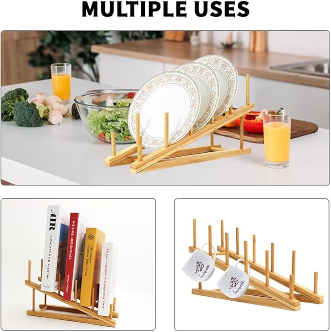 2 PCS Wooden Dish Rack Bamboo Drying Rack Stand Pot Lid Holder Kitchen Cabinet - Image 4
