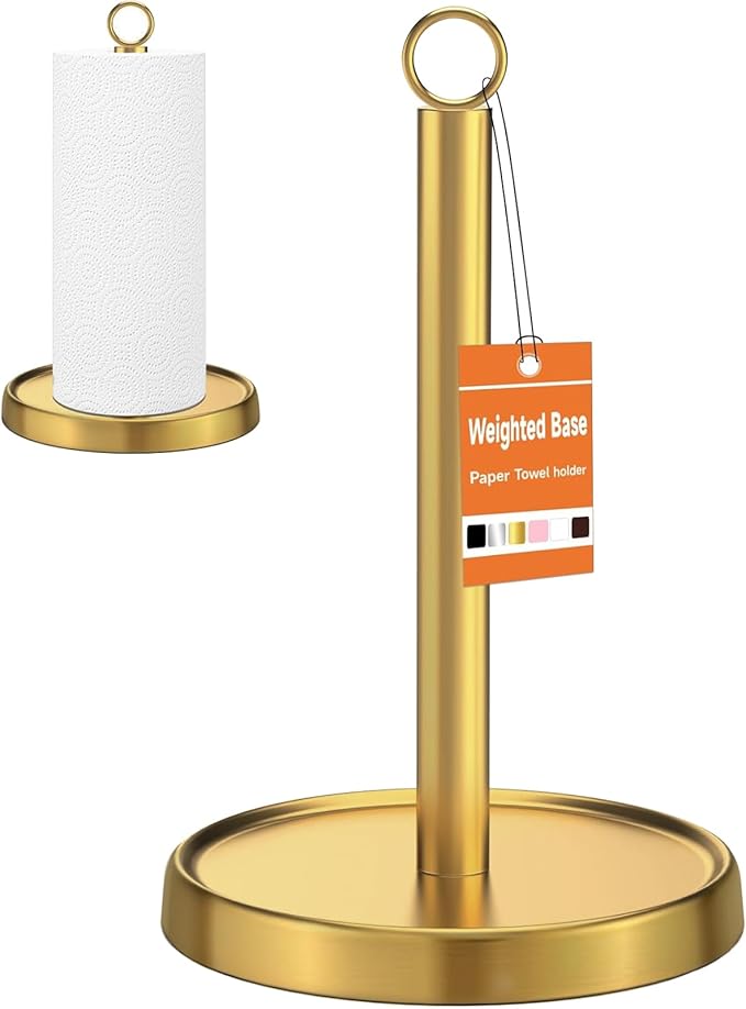 Gold Paper Towel Holder Countertop, Stainless Steel, Weighted Base, Paper Towel by Awarmhome