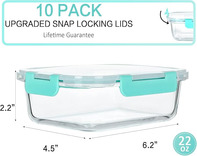 M MCIRCO 10-Pack 22 Oz Glass Meal Prep Containers - Image 2