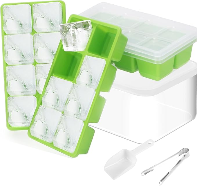 Ice Trays for Freezer with Lid and Bin, JRISBO 6 Pack Silicone Ice Cube Tray by Jrisbo