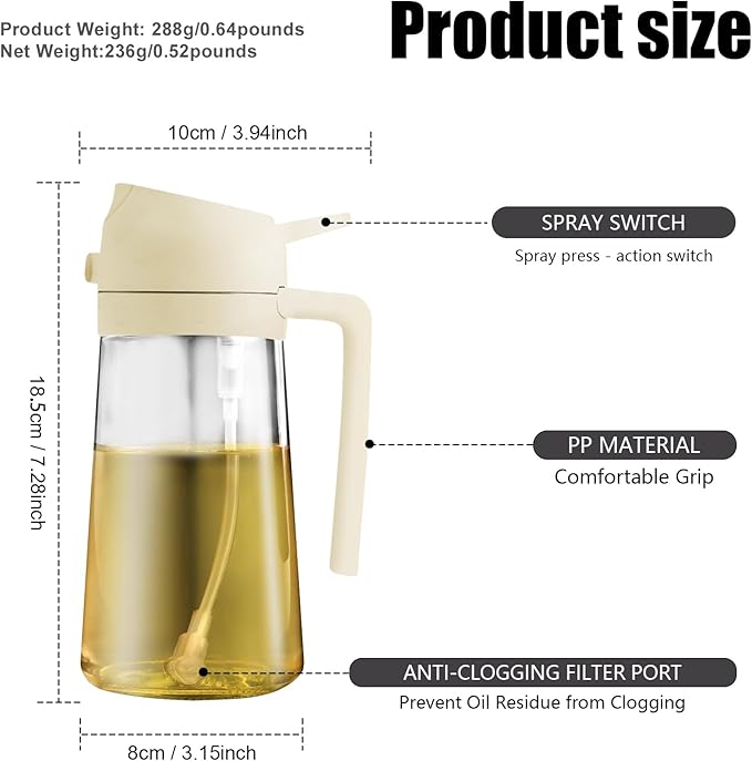 2 in 1 Glass Oil Sprayer & Dispenser, 16oz/470ml Olive Cooking, Air Fryer - Image 7