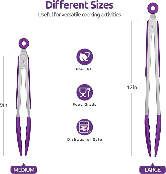 600ºF Heat Resistant Kitchen Tongs: U-Taste 9+12 inch Silicone Cooking Tong Set - Image 2