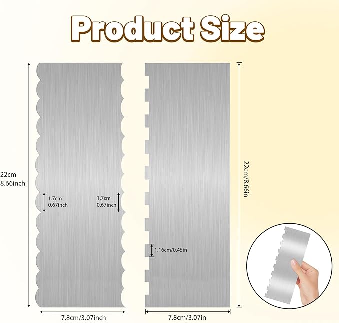 2 Pieces 8.7 Inche Stainless Steel Cake Scraper Double Sided Patterned Edge - Image 2