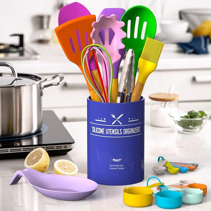 Umite Chef Kitchen Cooking Utensils Set, Wooden Handle Silicone Kitchen Gadgets - Image 5