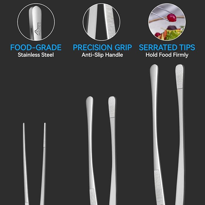 HOTEC Kitchen Tweezers Tongs Stainless Steel Professional Chef Tweezers - Image 6