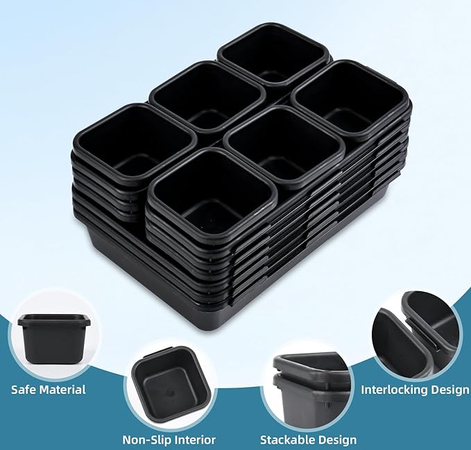 Kutesna 25 PCS Black Drawer Organizer Set, 4 Size Interlocking Plastic Storage - Image 7
