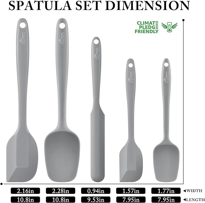 HOTEC 600℉ Heat Resistant BPA-Free Silicone Rubber Spatula Set, Kitchen Cooking - Image 2