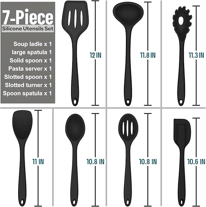 E-far Silicone Cooking Utensils Set, 7-Piece Black Heat Resistant Kitchen - Image 5
