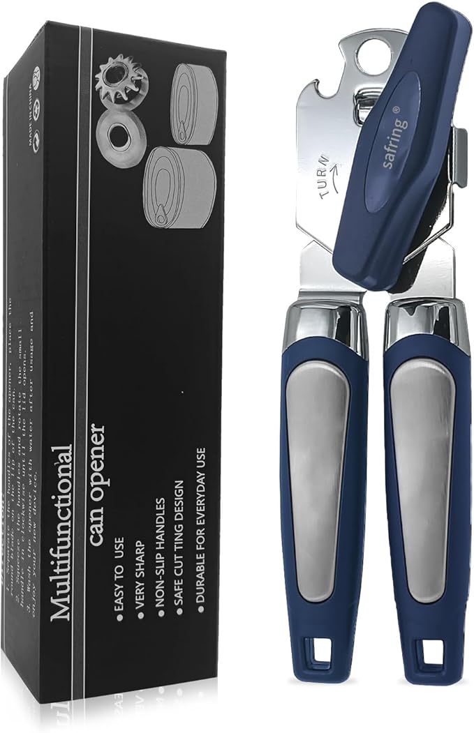 Safring Can Opener Manual, Handheld Strong Heavy Duty Stainless Steel Can Opener by Safring