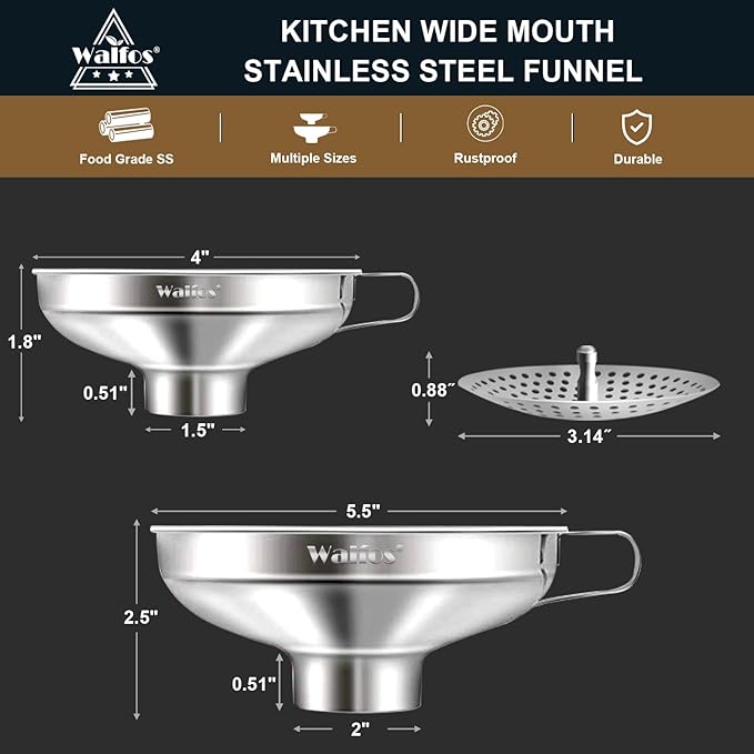 Walfos 5.5 Inch and 4 inch Stainless Steel Wide-Mouth Funnel - Image 4