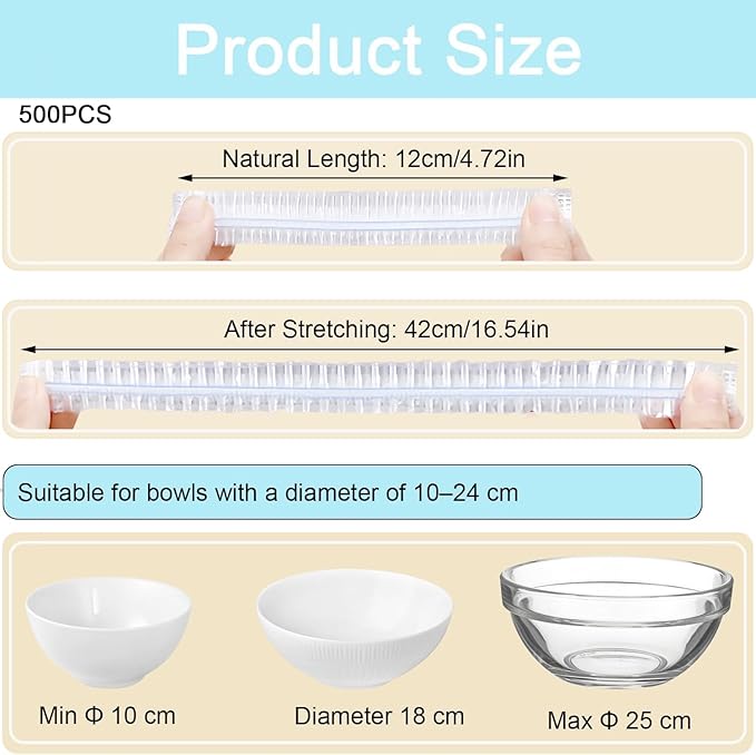 500pcs Plastic Bowl Covers Food Cover, Food Fresh Keeping Bags Elastic Reusable - Image 2