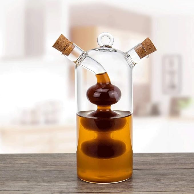 Olive Oil and Vinegar Dispenser Cruet Bottles, 2 in 1 Transparent Dual Glass - Image 6