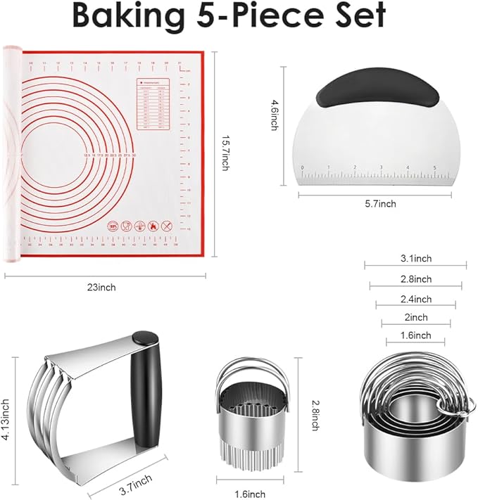 Pastry Cutter, Biscuit Cutter, Dough Scraper, Silicone Baking Mats, Stainless - Image 3