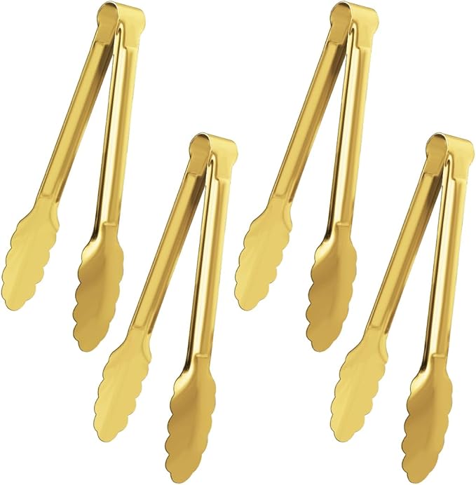 4 Pack Gold Serving Tongs XEVOM Buffet Tongs Serving Utensils Salad Tongs by XEVOM