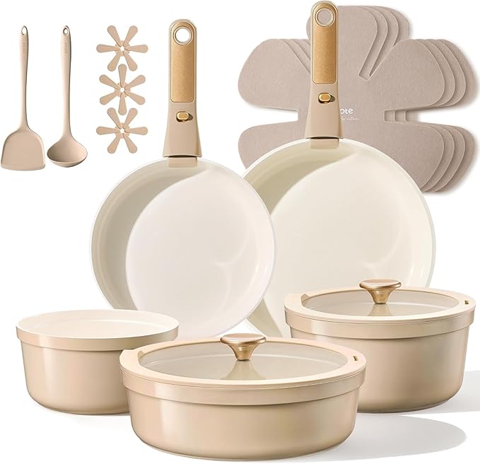CAROTE 18 Pcs Ceramic Cookware Set Titanium Nonstick by CAROTE