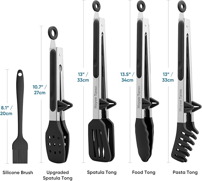 5-Pack Silicone Tongs for Cooking, Maywe Tanso 4PCS 13-Inch Kitchen Tongs - Image 5