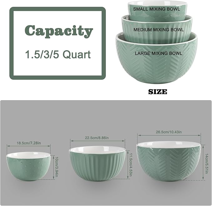 HAPPY KIT Ceramic Mixing Bowls Set, Serving Bowls Set - Image 6