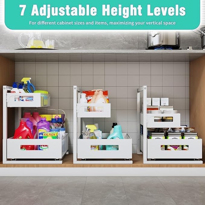 Petiza Under Sink Organizer Adjustable Height 2 Tier Bathroom Organizer Pull - Image 4