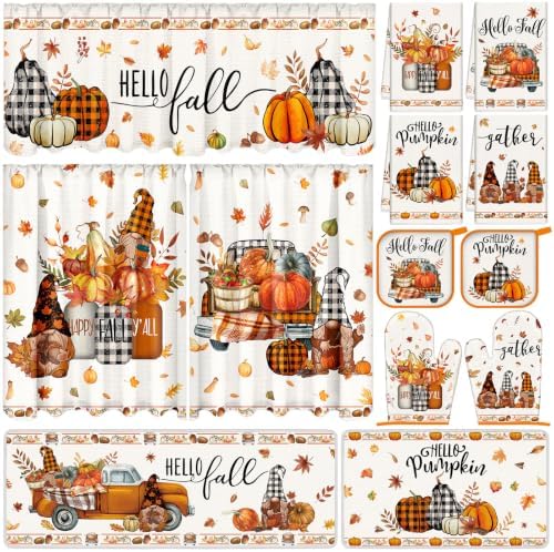 13 Pcs Pumpkin Fall Kitchen Set Towels Mats Pot Holders Mitts