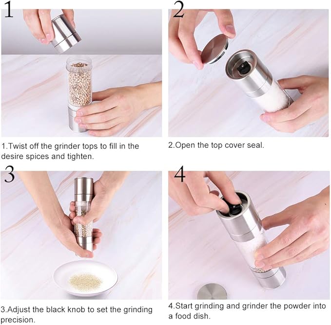 Mixoo Salt and Pepper Grinder - 2 in 1 Manual Stainless Steel Salt Pepper Mill - Image 6
