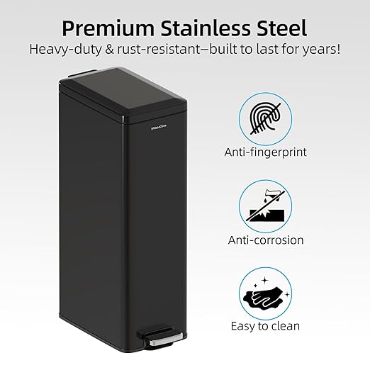 Soft-Close Trash Can with lid，8 Gallon/30L Anti-Fingerprint Stainless Steel - Image 5