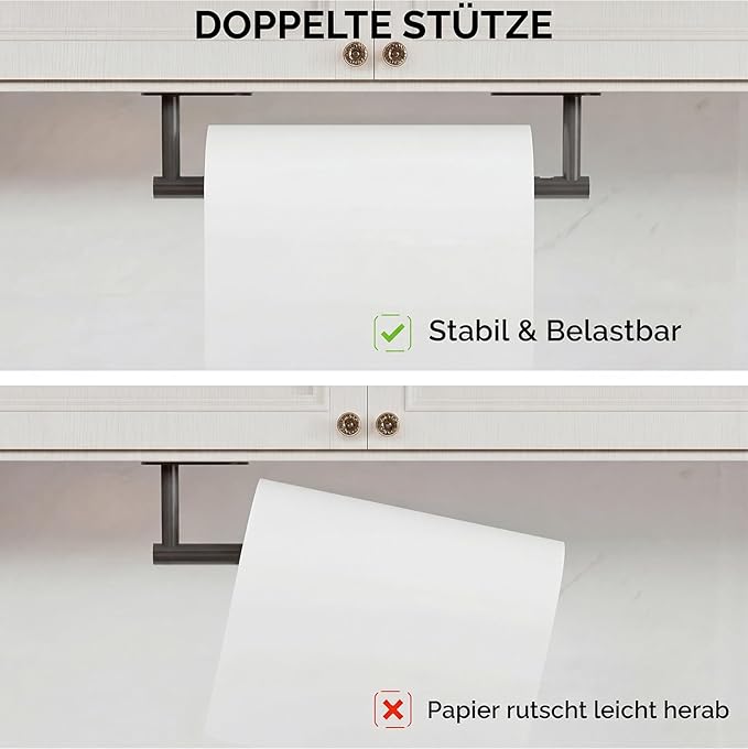 Black Paper Towel Holder Under Cabinet, Self Adhesive or Wall Mounted SUS304 - Image 5