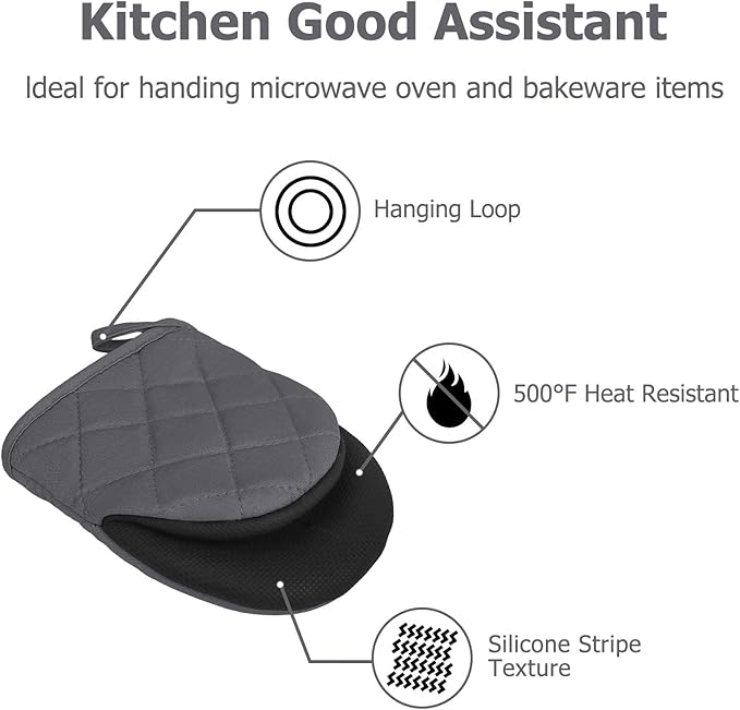 Short Oven Mitts, Heat Resistant 500°F, Silicone Grip Kitchen Gloves, Non-Slip - Image 5