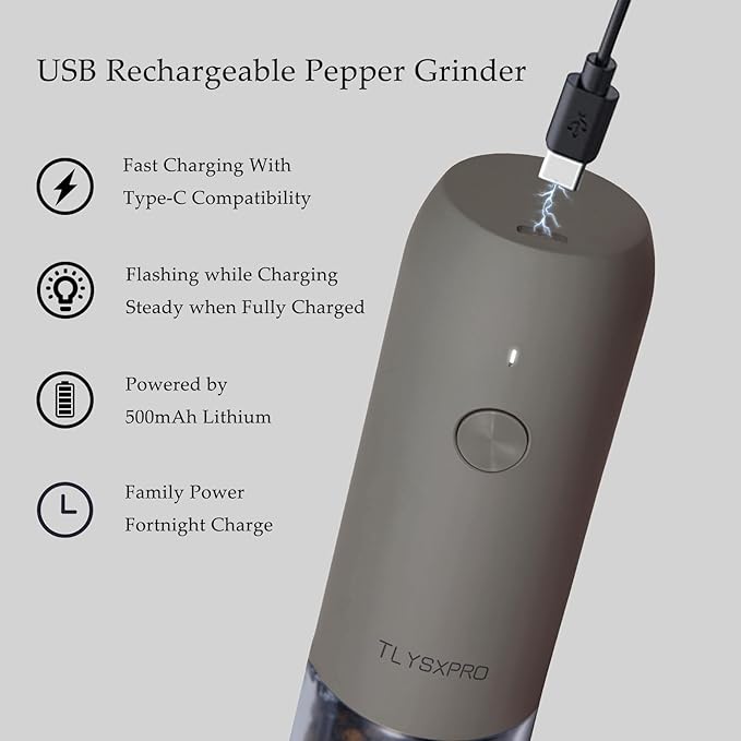 Electric Salt and Pepper Grinder Set, USB Rechargeable, Automatic Salt and - Image 5