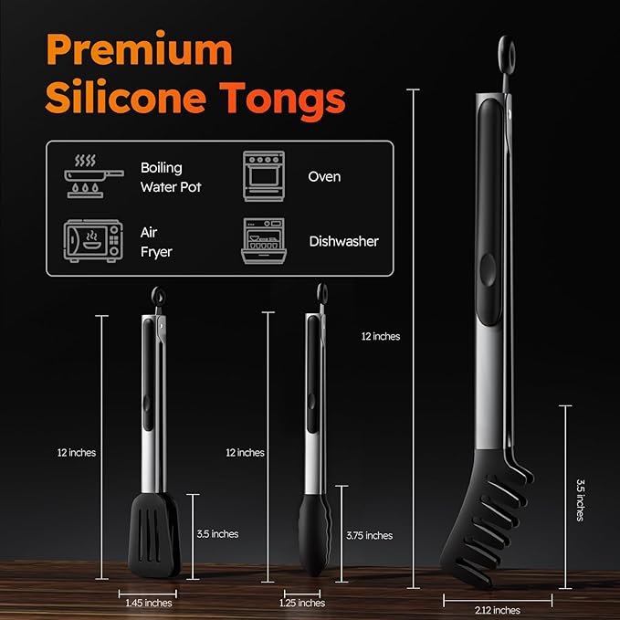 HST Tongs for Cooking with Silicone Tips, Non Stick Kitchen Tongs with Silicone - Image 3