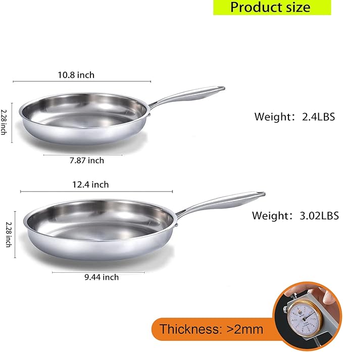 DELARLO Tri-Ply Stainless Steel Pan, 18/10 Frying Pan, Oven Safe Up to 600°F - Image 3