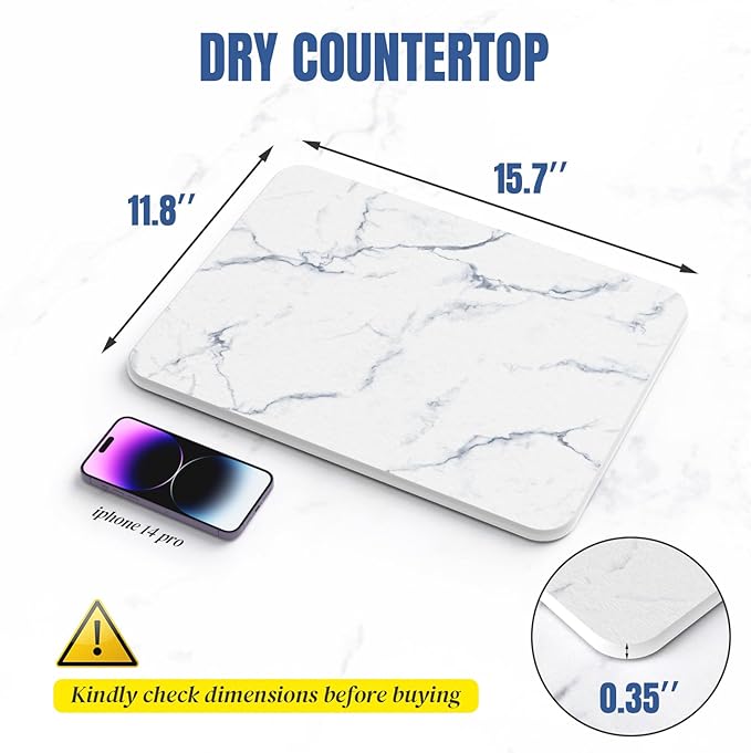 Quick Dry Stone Drying Mat for Kitchen Counter, Water-Absorbent Diatomaceous - Image 4