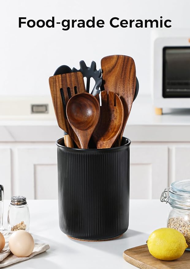 LoeJan Utensil Holder, Extra Large Utensil Crock, Stable Ceramic Utensil - Image 3