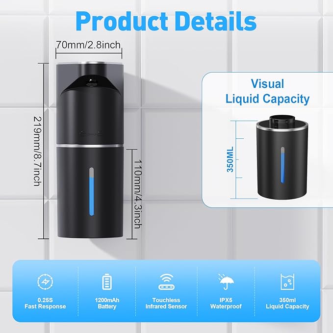 Fantictas Automatic Soap Dispenser, Touchless Hand Wall Mount Rechargeable 3 - Image 3
