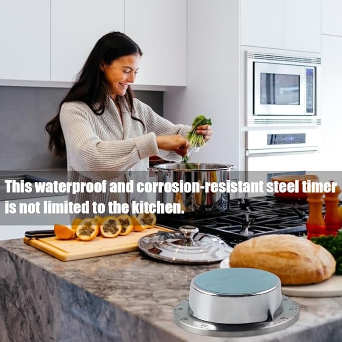 Kitchen Timer, 60 Minute Timer, Magnetic Loud Alarm, Mechanical Stainless Steel - Image 6