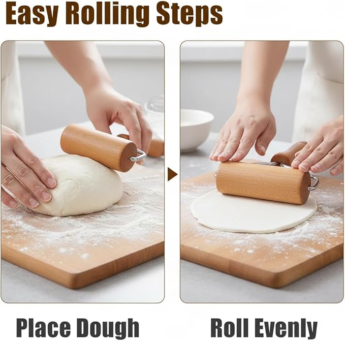 Small Rolling Pin, Pizza Dough Roller, Non Stick Wood Pastry Roller, Kitchen - Image 3