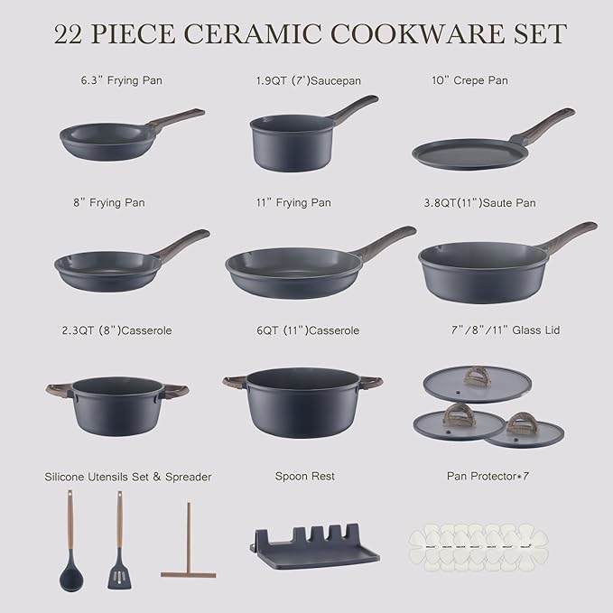 22Pcs Pots and Pans Set Non Stick Non-Toxic Ceramic Cookware Sets Nonstick - Image 2
