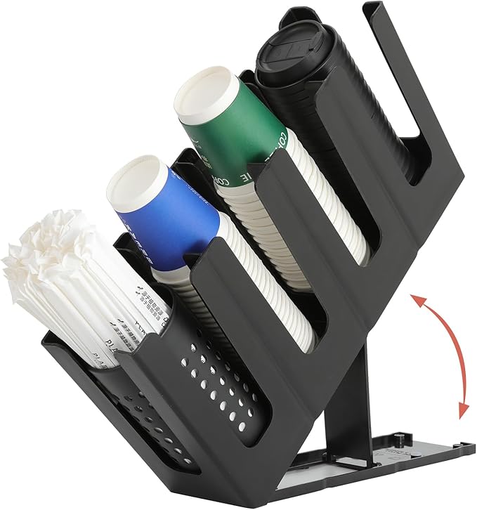 Paper Cup and Lid Holder with Straw Organizer, 4 Compartment Adjusting by cupholder