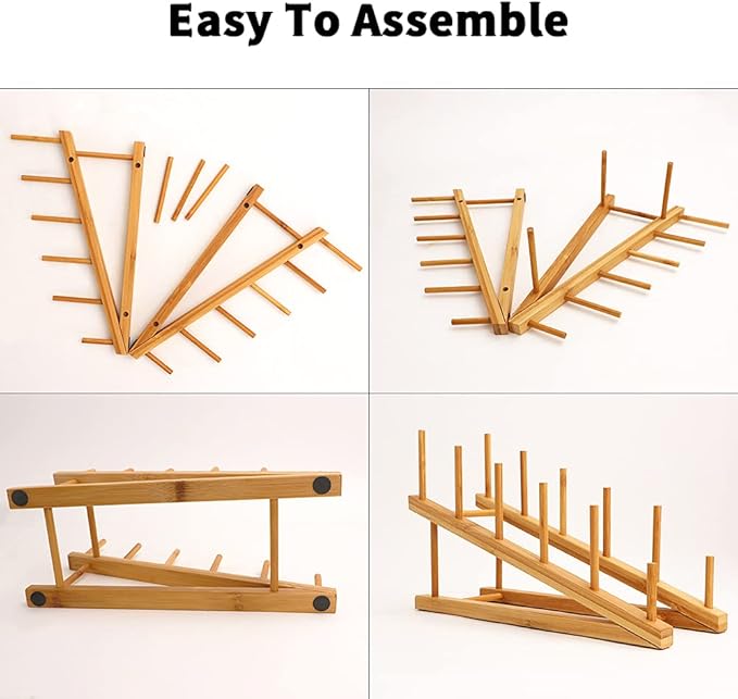 6 Pack Dish Rack Bamboo Drying Rack Wooden Plate Dish Rack Cabinet Organizer - Image 3