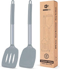 Pack of 2 Silicone Solid Turner, Non Stick Slotted Kitchen Spatulas, High Heat by BUNDLEPRO