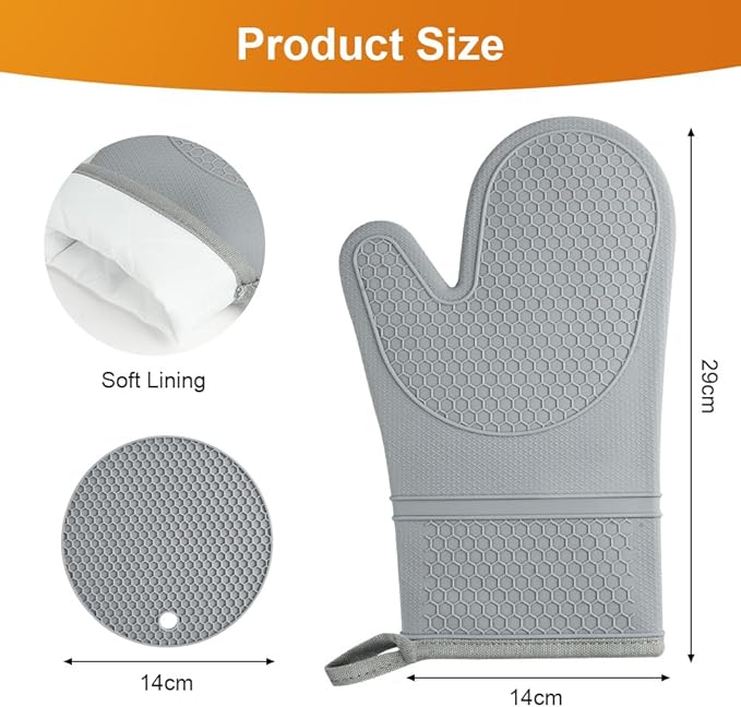AUAUY Oven Mitts with 2 Potholders, Silicone Oven Gloves Heat Resistant 464°F - Image 2