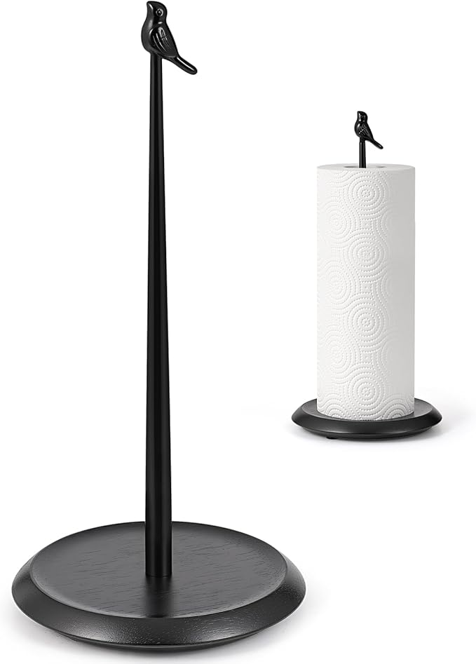 Wooden Paper Towel Holder countertop, Stylish Bird Shaped, Solid Wood Base&Iron by TOCEMEI