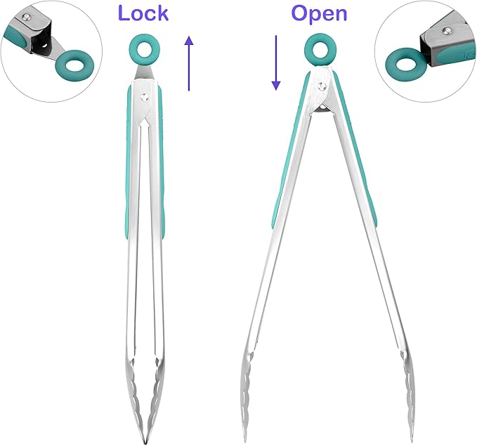 304 Stainless Steel Kitchen Cooking Tongs, Aqua Sky - Image 3