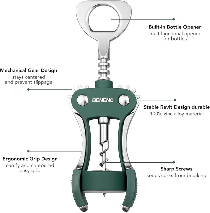 Beneno Wine Opener, Zinc Alloy Premium Wing Corkscrew - Image 2