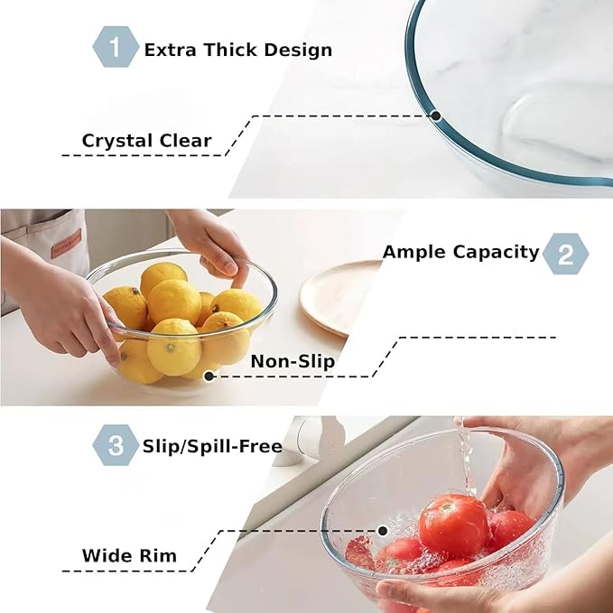 Cuiselect 3pc Glass Mixing Bowls Sets, Nesting Mixing Bowls - Image 3