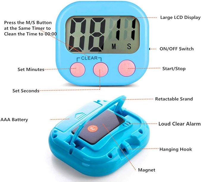 Digital Kitchen Timer, Big Display Screen, Loud Alarm, Strong Magnetic Backing - Image 2