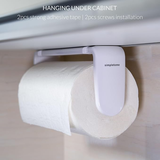 simpletome Paper Towel Holder ONE Hand Tear Adaptive Tension Arm Adjustable - Image 2