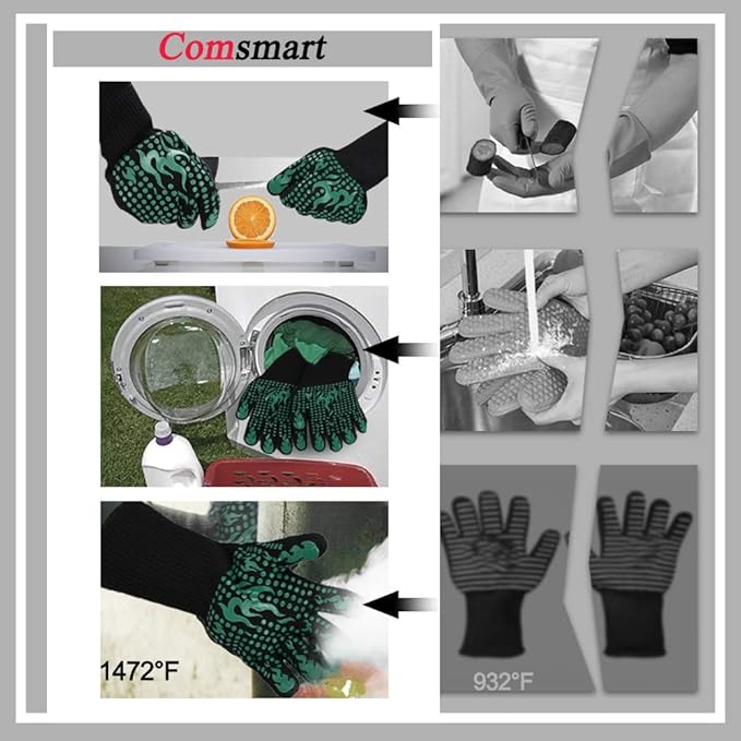 Comsmart BBQ Gloves, 1472 Degree F Heat Resistant Grilling Gloves Silicone - Image 5