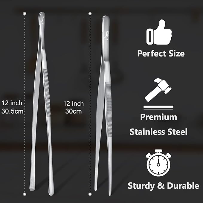 HOTEC Kitchen Tweezers Tongs Stainless Steel Professional Chef Tweezers - Image 2