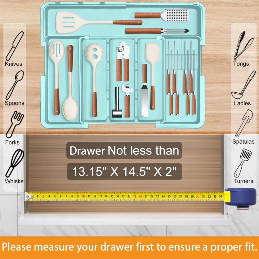 Utensil Drawer Organizer for Kitchen, Expandable Silverware Organizer