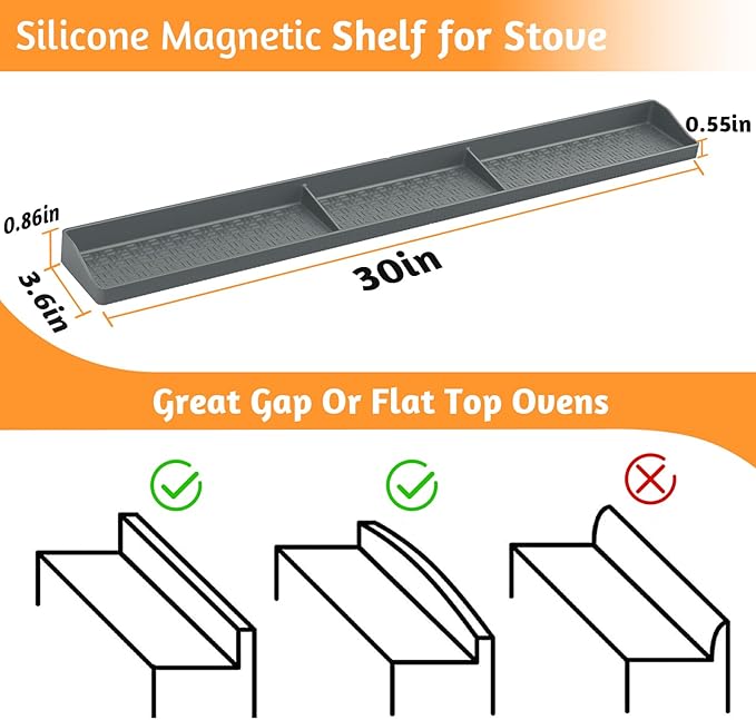 Magnetic Stove Shelf for Back of Stove, 30 Inch Silicone Stove Top Spice Rack - Image 2